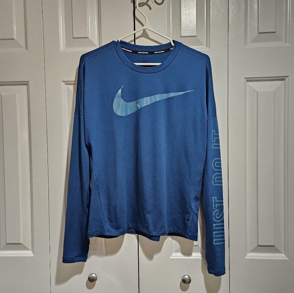 Nike Just Do It Longsleeve Blue Activewear Running Top Size Small - Picture 2 of 11